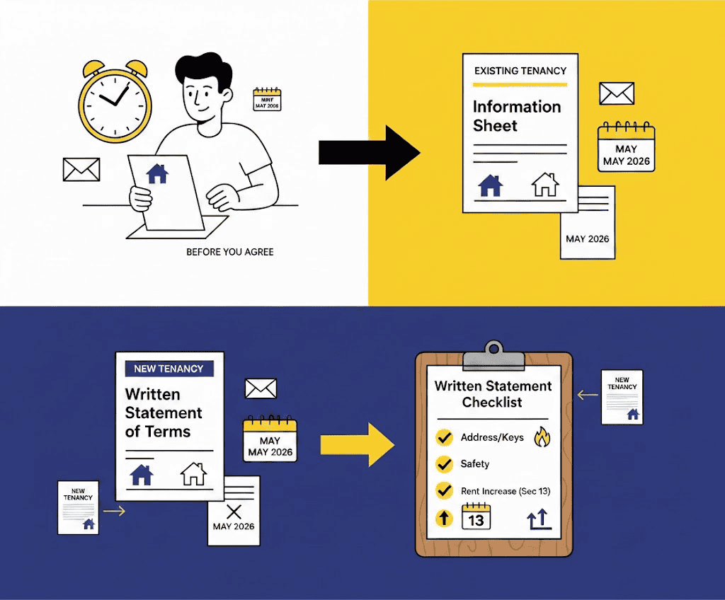 Comprehensive guide to tenant rights and written terms before May 2026 move-in.