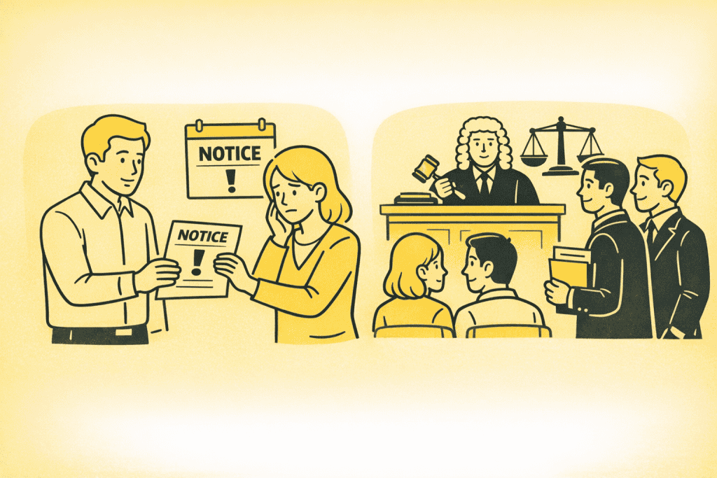 Legal eviction notice and court proceedings.
