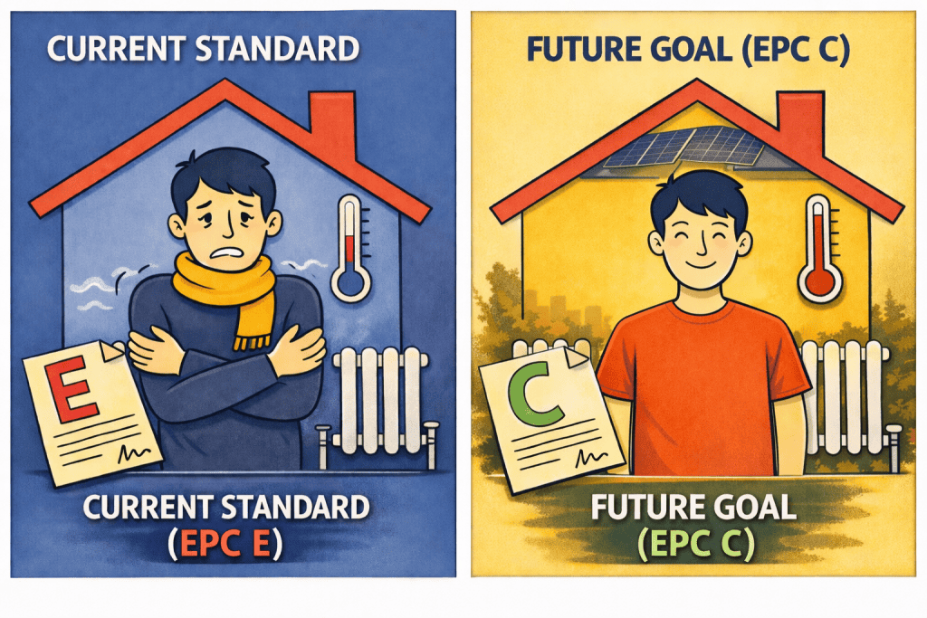 Energy efficiency standards comparison illustration (Minimum EPC rating)